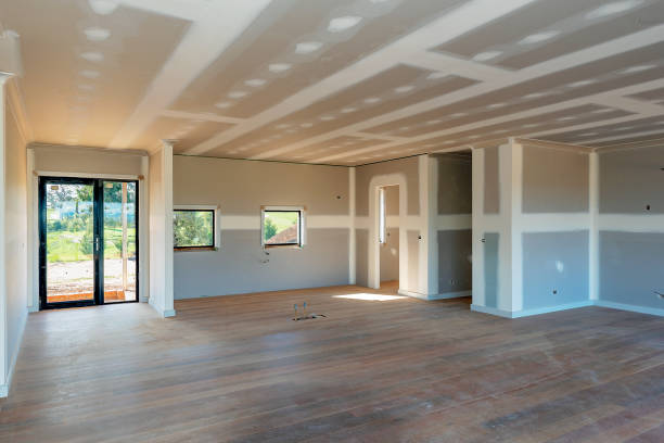 Tiburon home remodeling showcasing a residential interior with plasterboard walls and newly installed timber flooring.