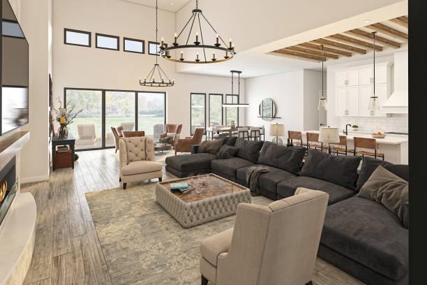 A spacious living room featuring a cozy fireplace, showcasing elegant home remodeling in San Francisco with a warm and inviting atmosphere.